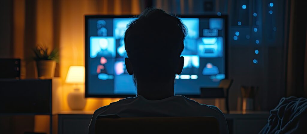 Homem monitorando imagens de segurança