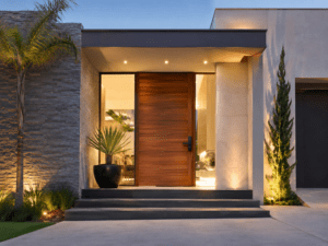 Casa iluminada com a fechadura